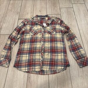 Men’s BKE Red, Blue and Cream Plaid Flannel